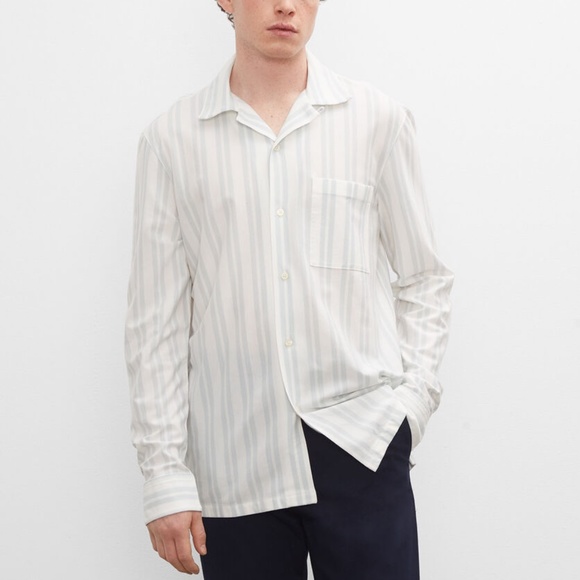 Camp Collar Knit Stripe Shirt - New With Tags - NEVER WORN - White/Blue Stripe